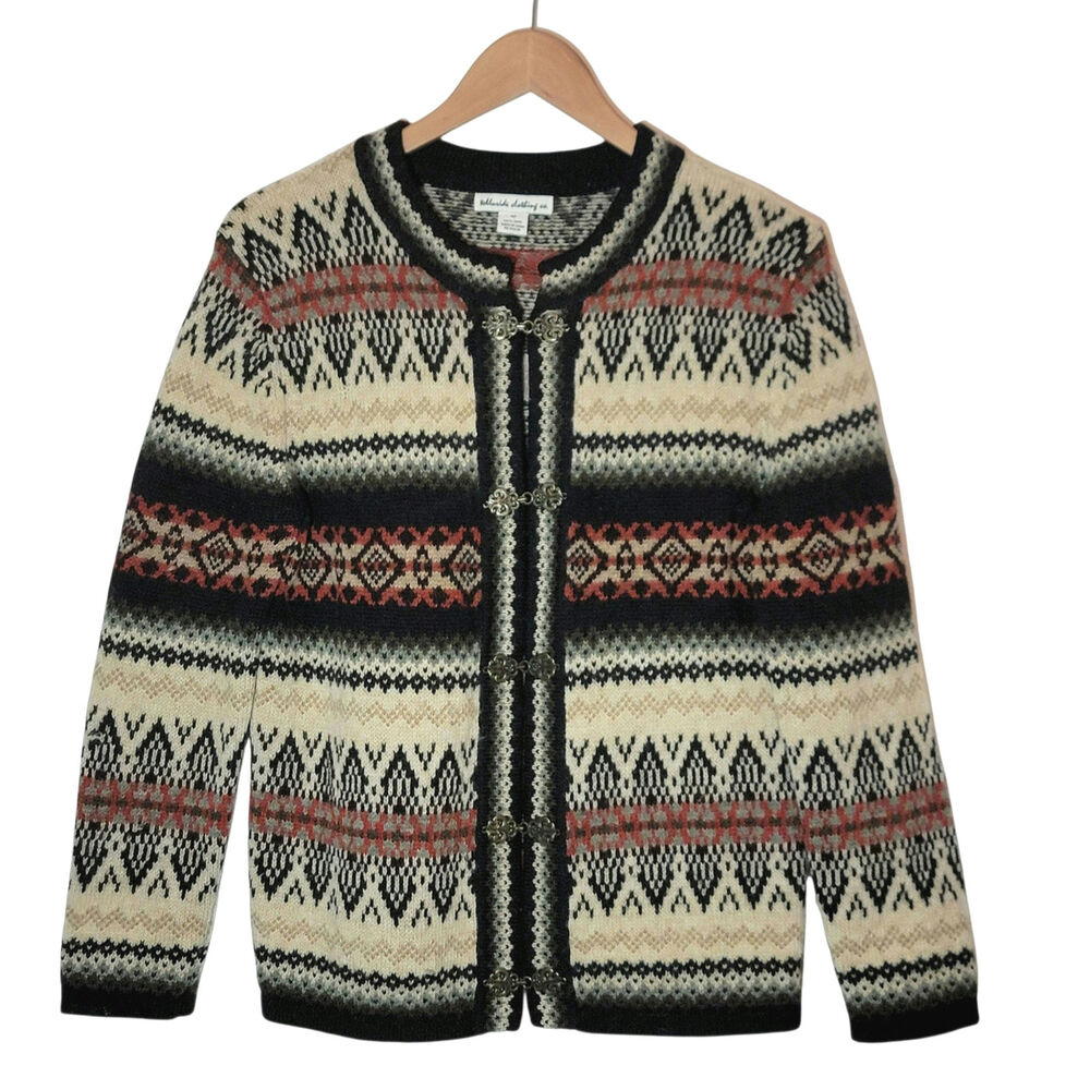 Telluride Clothing Co Vintage Nordic Fair Isle Wool Cardigan Ornate Clasp M